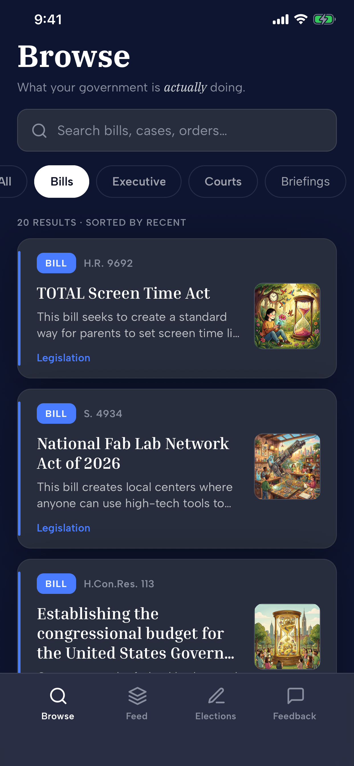 Billion Browse: recent bills with plain-language titles