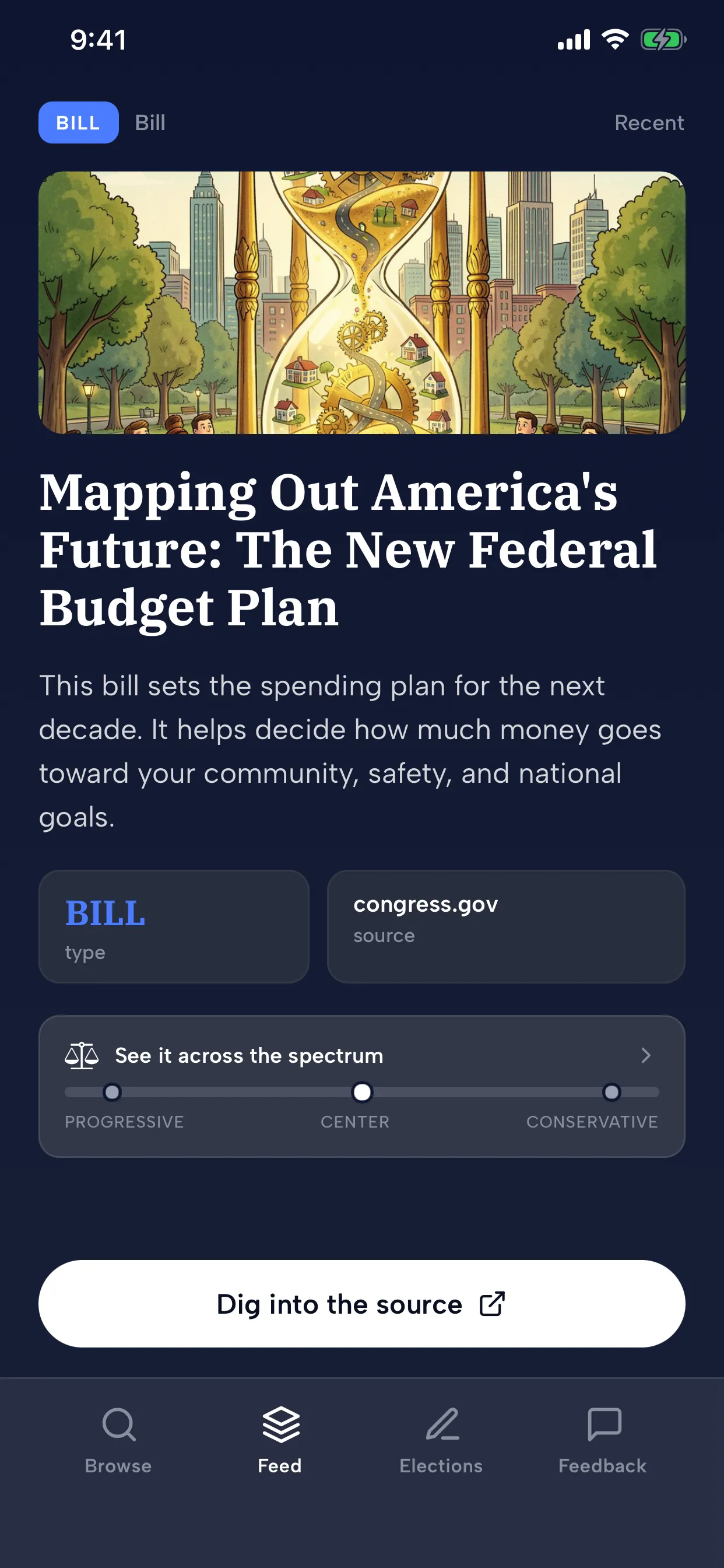 A Billion bill summary with its spectrum view and source link